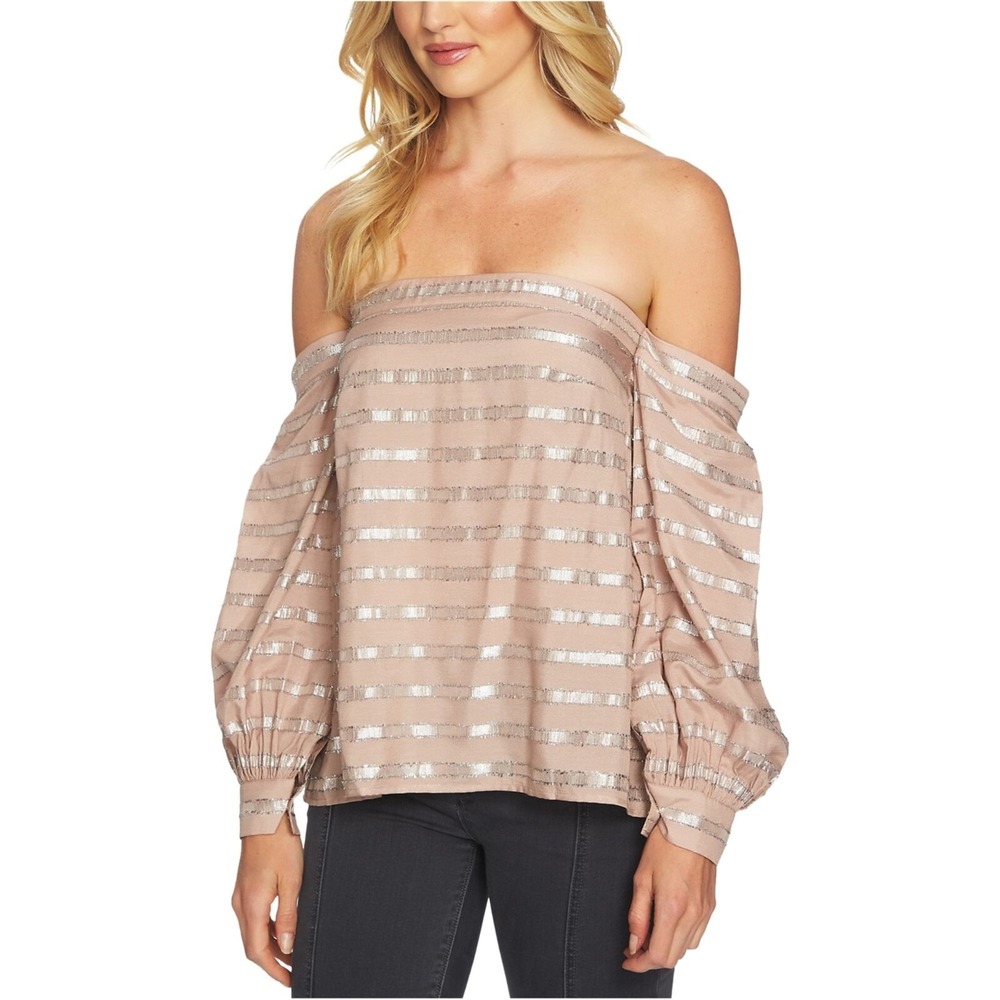 1.State Womens Metallic Blouse, XL, taupe